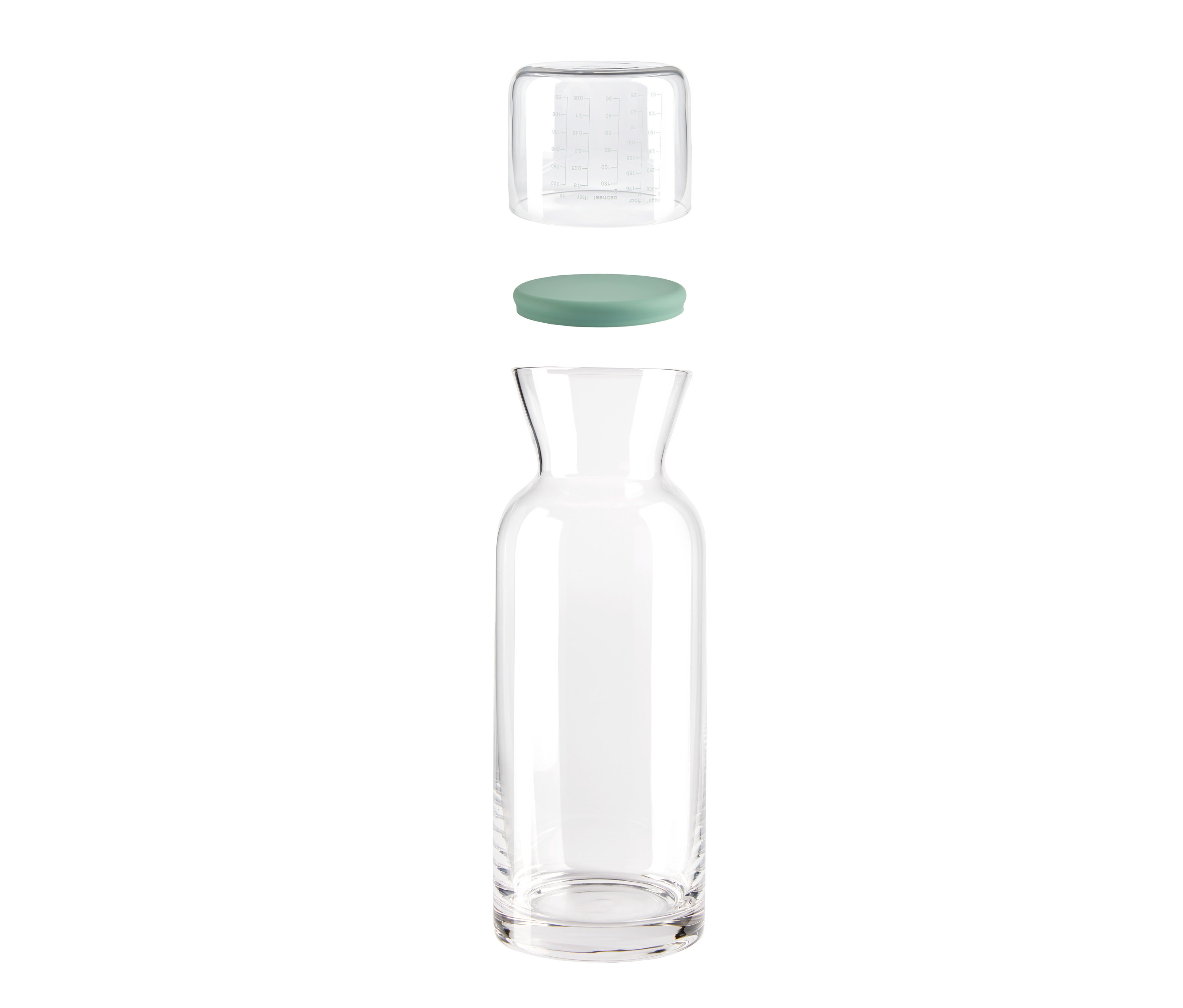 Ölçü kabı ve kapaklı, sökülmüş cam kavanoz.