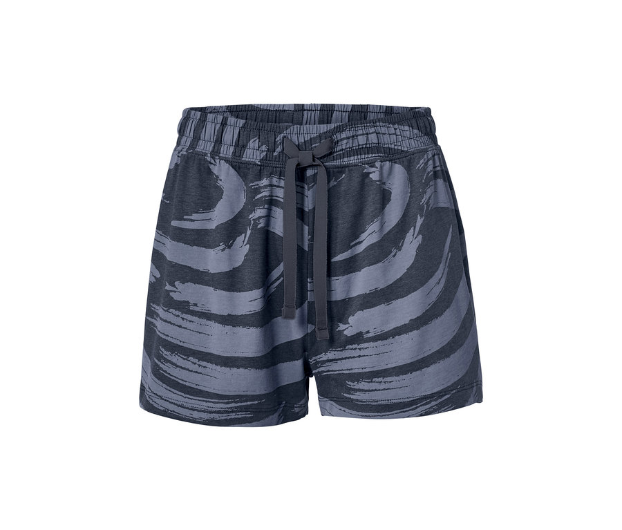 Desenli mavi organik pamuklu kısa pijama takımı.