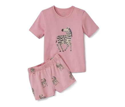 Zebra baskılı pembe çocuk şortlu pijama takımı.