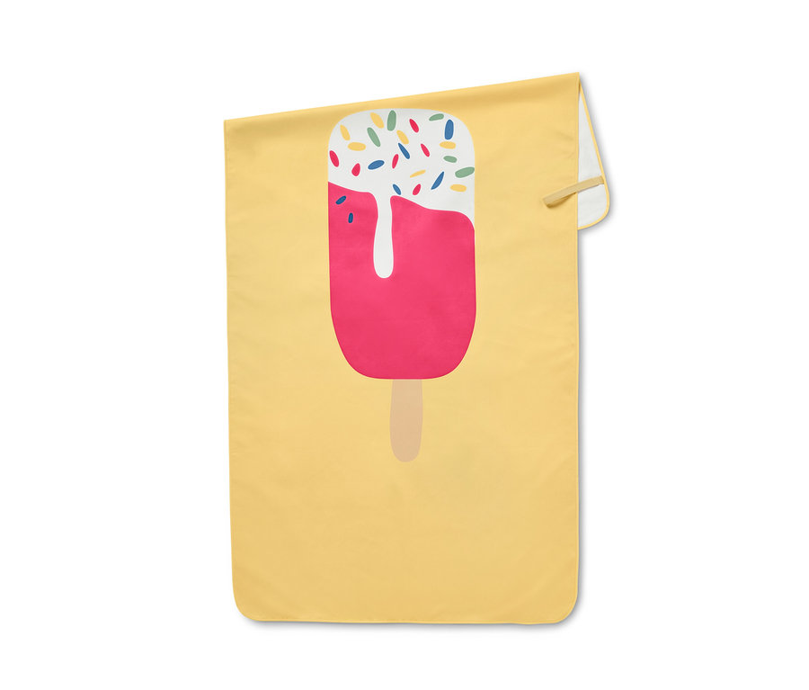Dondurma baskılı sarı çocuk mikrofiber havlu.