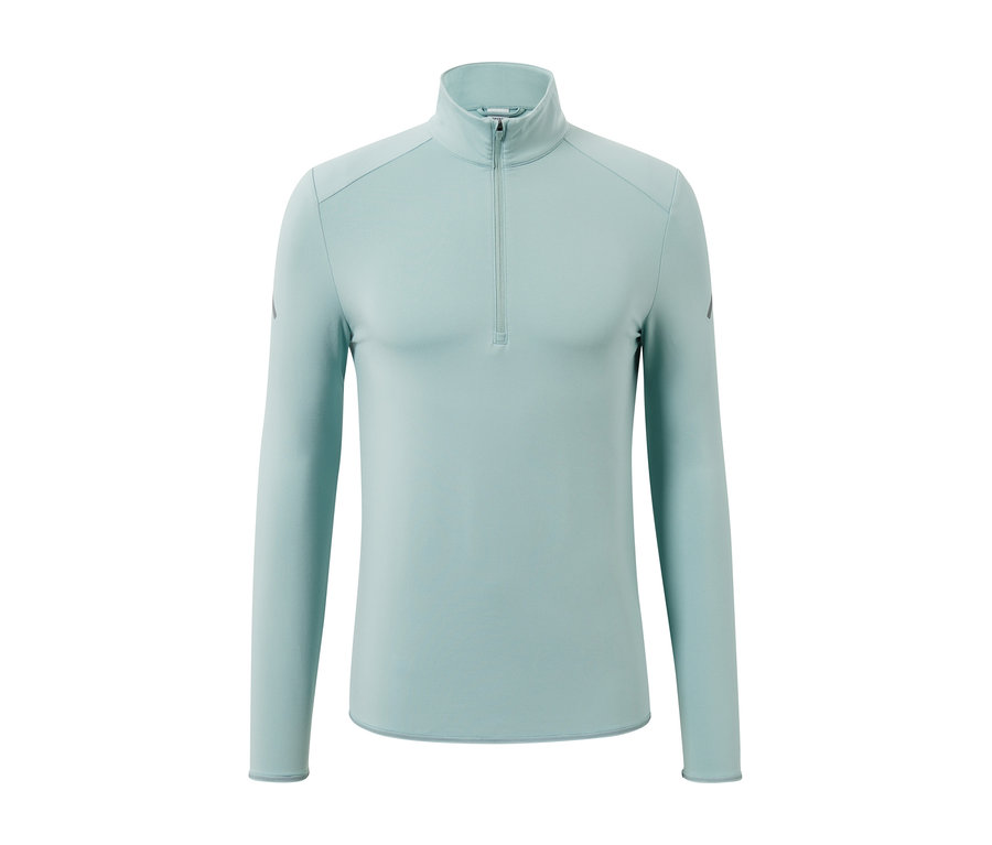 Su yeşili, uzun kollu, yakası fermuarlı fonksiyonel termal üst.