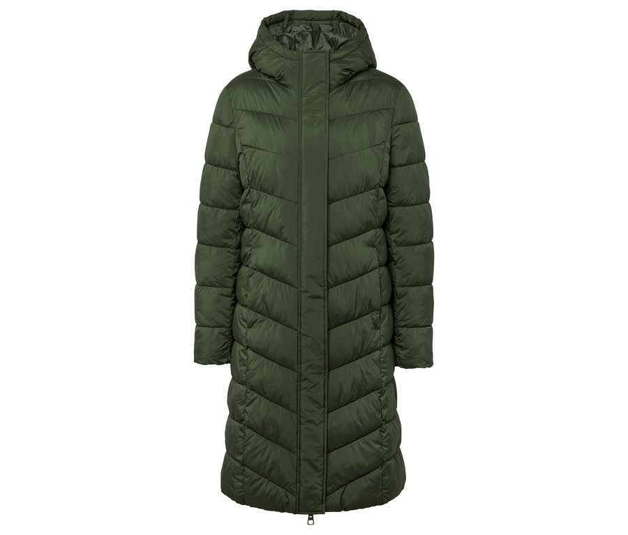 Kapüşonlu yeşil şişme mont.