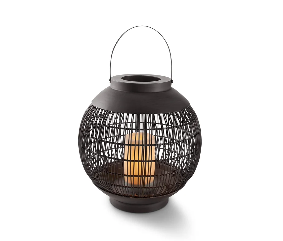 Siyah metal çerçeveli ve tutma saplı, yuvarlak LED Outdoor Fener.