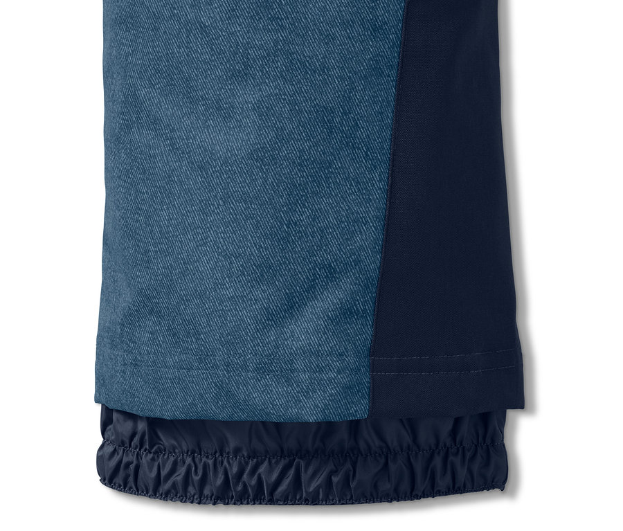 Jean görünümlü fashion kayak pantolonunun kot ve lacivert kumaş detayı.
