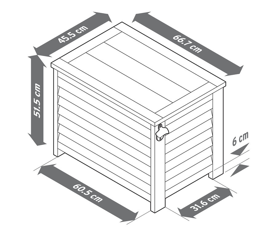 Açacaklı dekoratif soğuk tutma kutusunun boyutları olan taslağı.