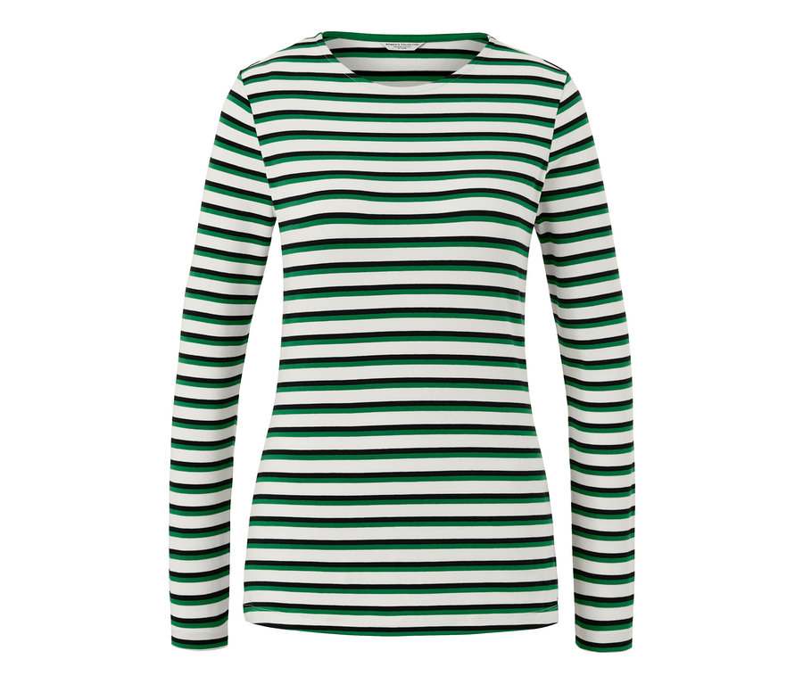 Çok renkli çizgili, uzun kollu tişört