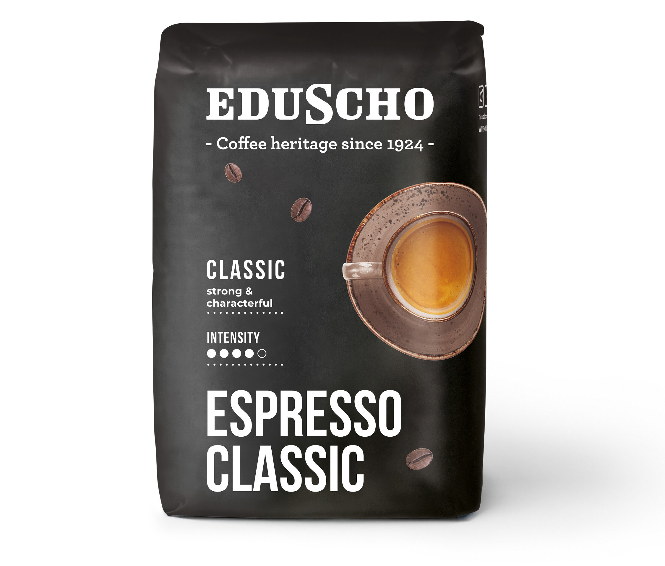 Bir paket Eduscho Espresso Classic, 500 g çekirdek kahve.