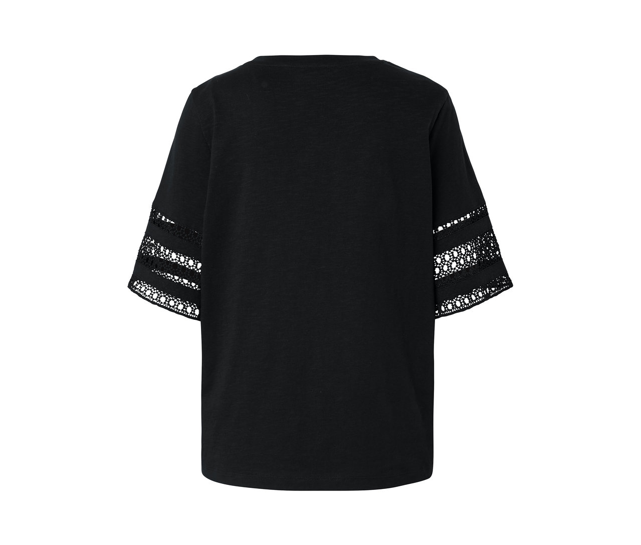 Kollarında nakış detayı olan siyah tişört