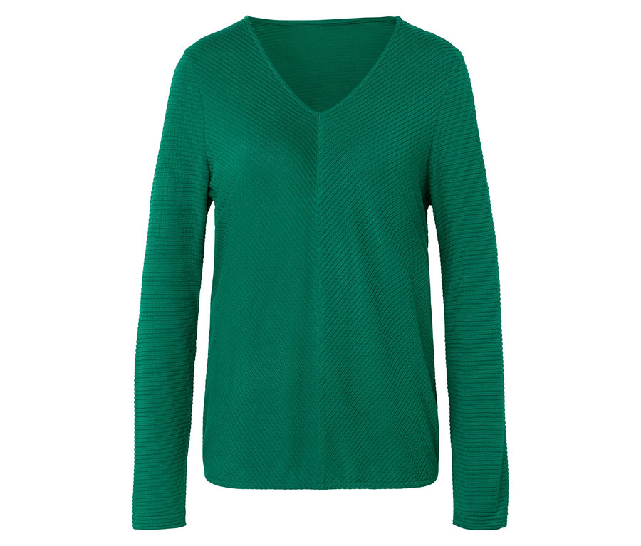 Uzun kollu, V yakalı yeşil kazak.