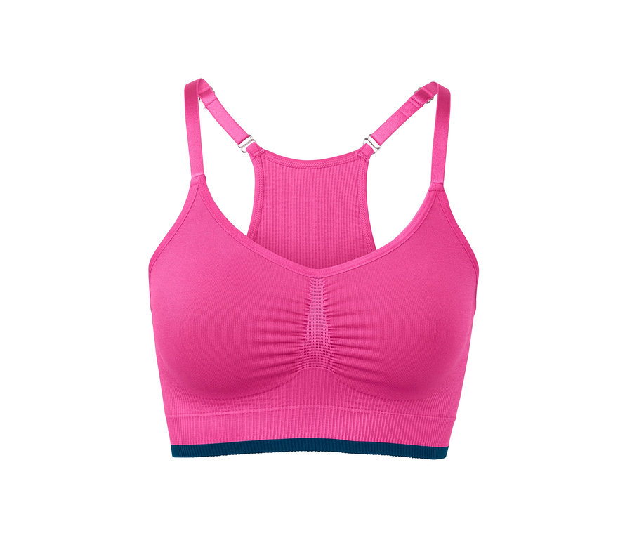 Pembe Seamless Spor Sütyeni'nin yakın çekimi.