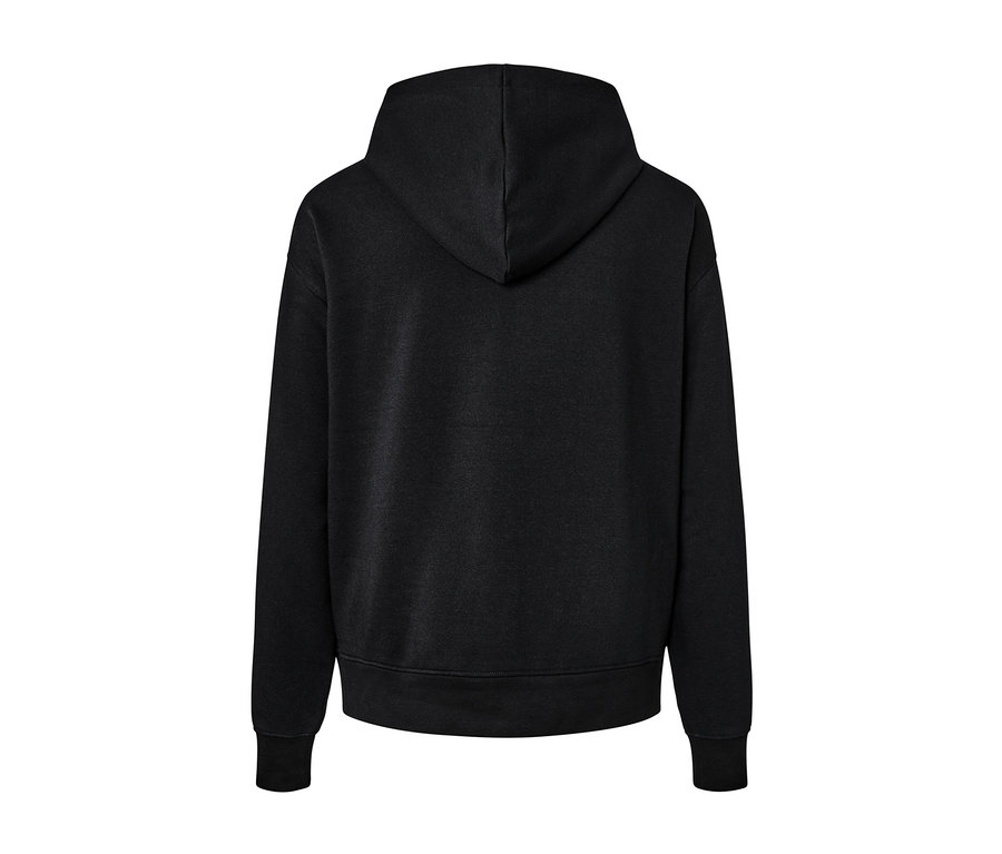 Siyah bir kapüşonlu sweatshirt'ün arka detay görünümü.