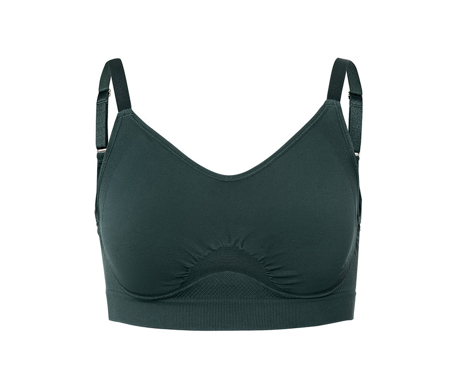 Koyu yeşil dikişsiz spor sütyen.