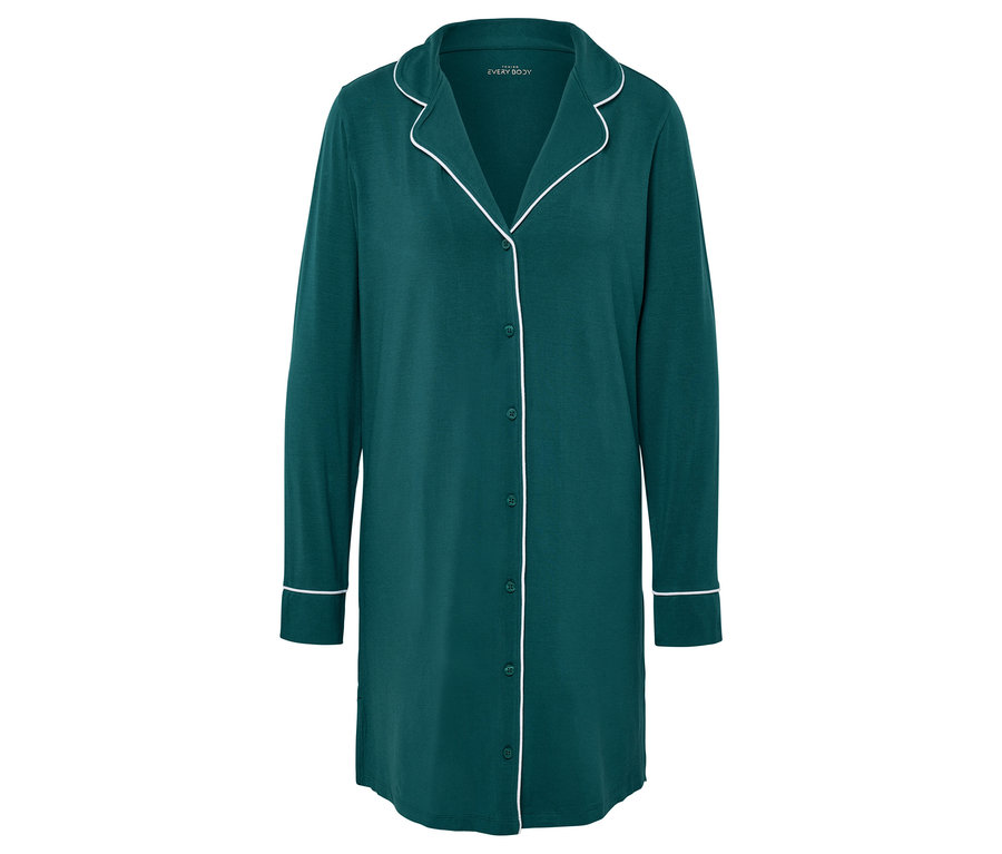 Beyaz şeritli, uzun kollu, yeşil gecelik.