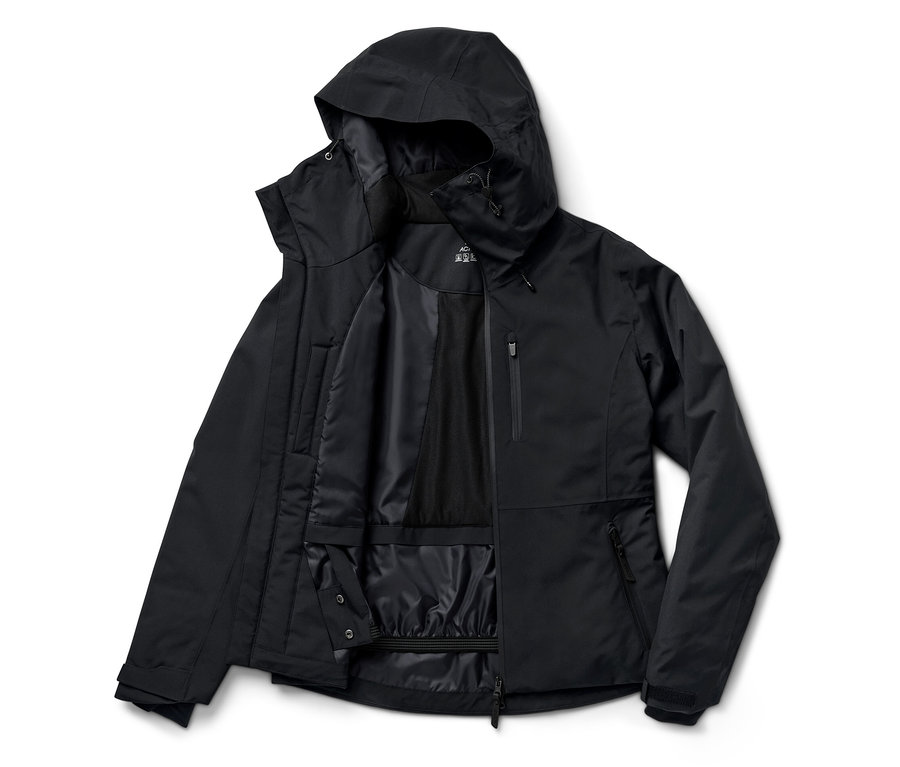 Siyah kapüşonlu ceket, açık, iç astarı görülebilir.