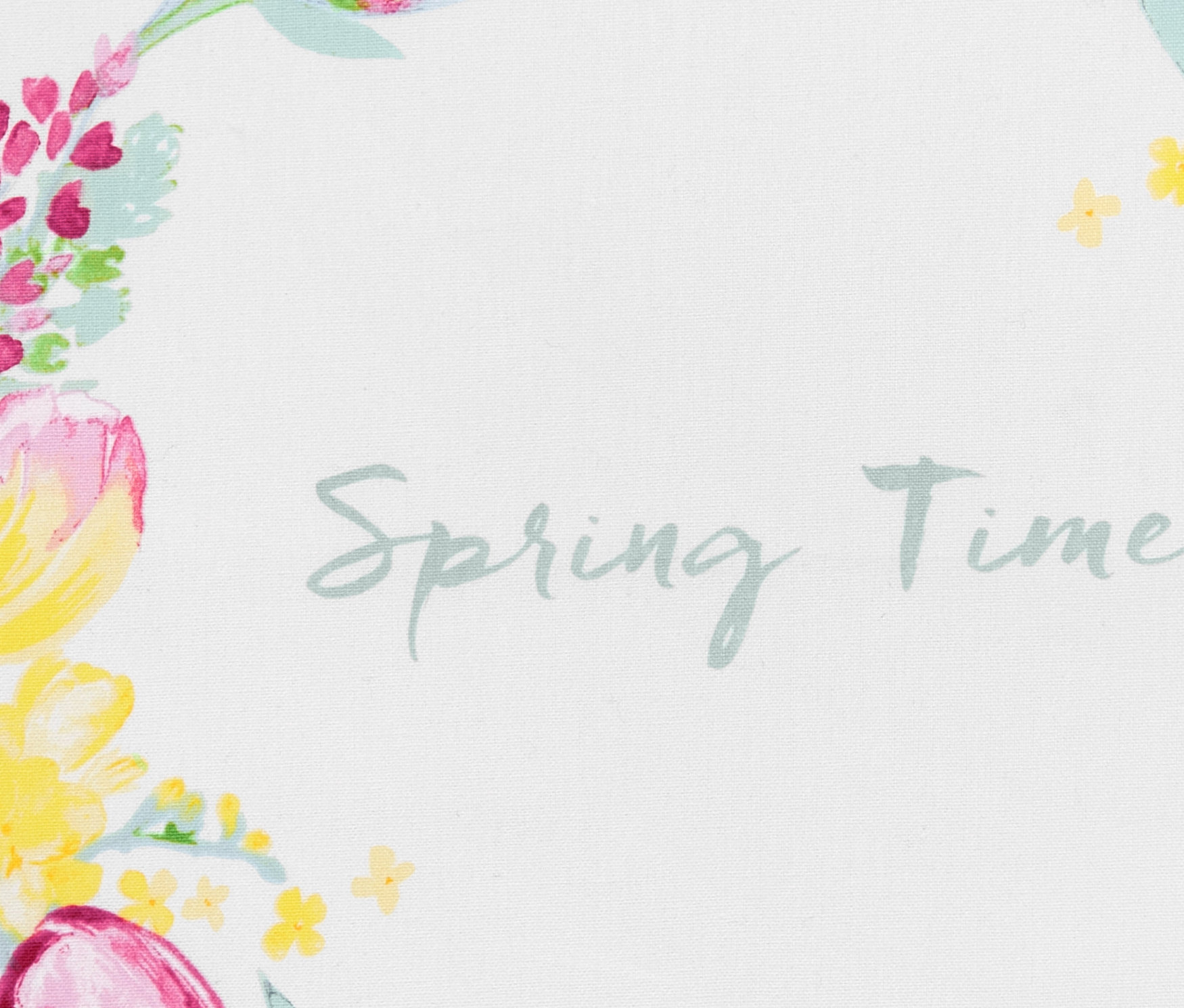 Çiçek çelengi ve Spring Time yazısı. Organik Pamuklu Bulaşık Bezi.