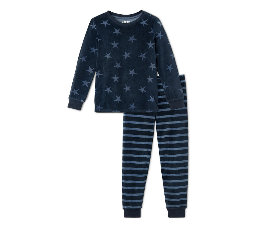 Lacivert yıldız ve çizgili organik pamuklu kadife pijama takımı.