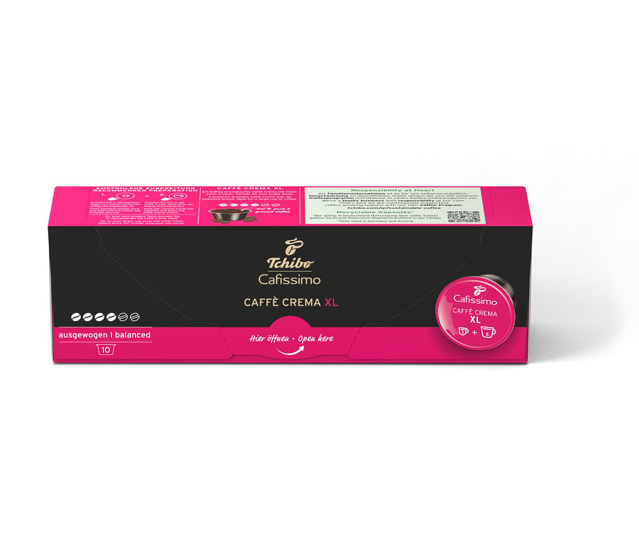 Bir paket Cafissimo Caffè Crema XL kapsülü. 