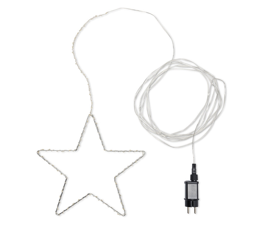 Güç kablosu ve adaptörü olan ışıklı yıldız.