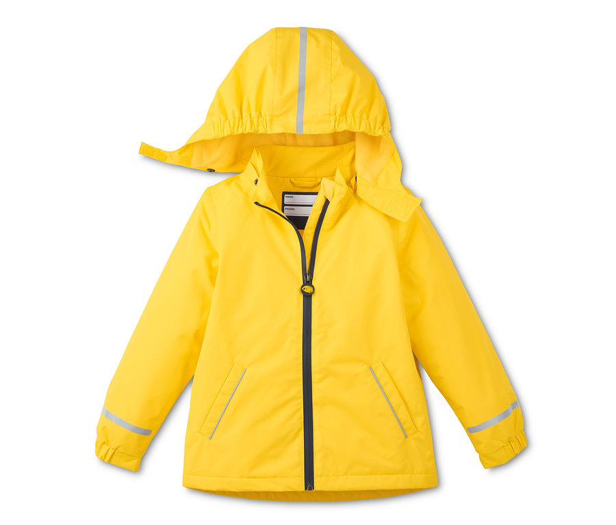 Kapüşonlu, geri dönüştürülmüş malzemeden sarı termal yağmurluk