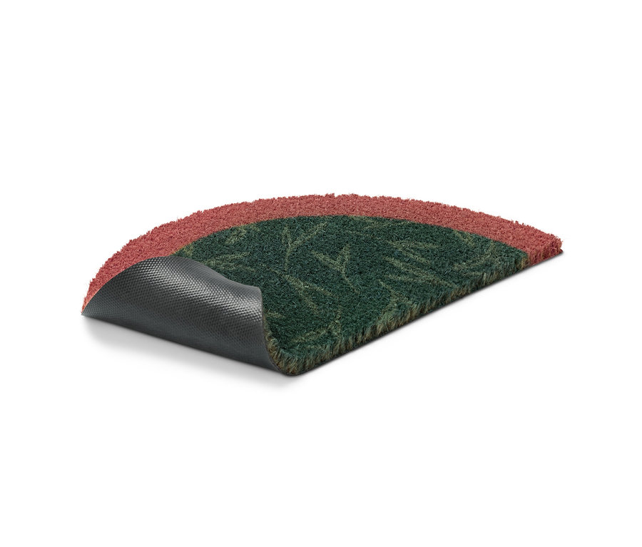 Kırmızı kenarlı ve yeşil desenli yarım daire Hindistan Cevizi Paspas