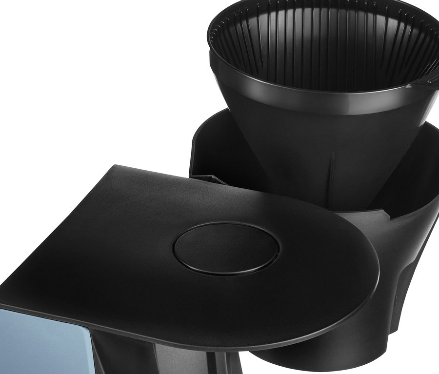 »Let's Brew« Gri Mavi Filtre Kahve Makinesi'nin yakın çekimi.