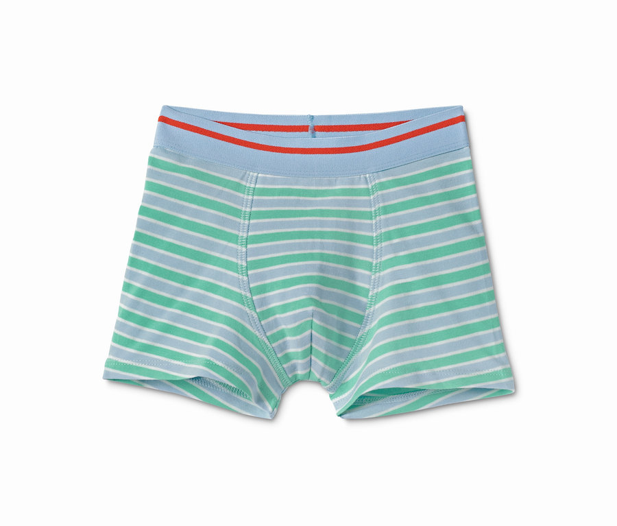 Açık mavi, yeşil ve beyaz yatay çizgili tek slip boxer. 3 Adet Organik Pamuklu Slip Boxer.