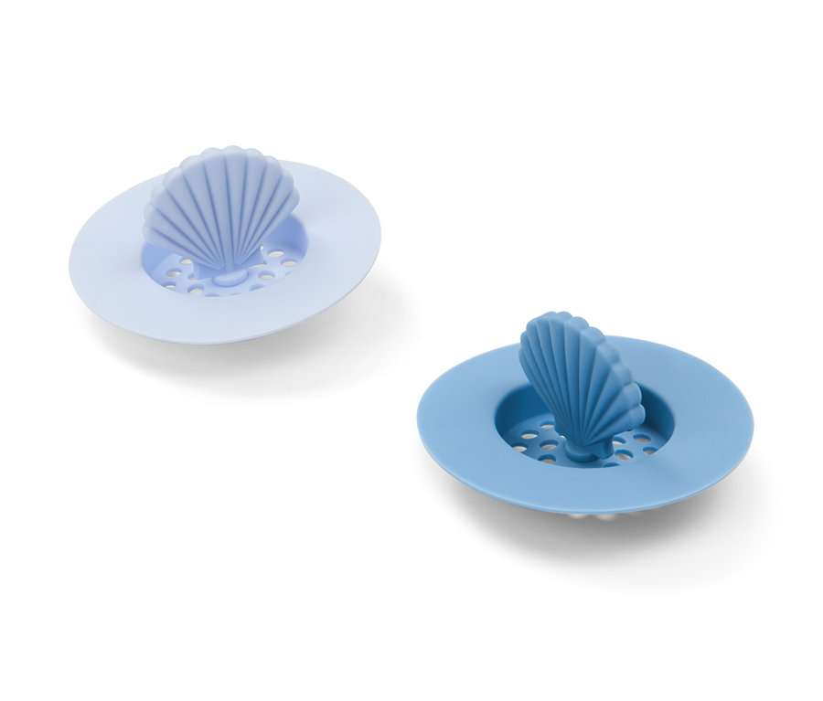 İki adet mavi silikon gider süzgeci.