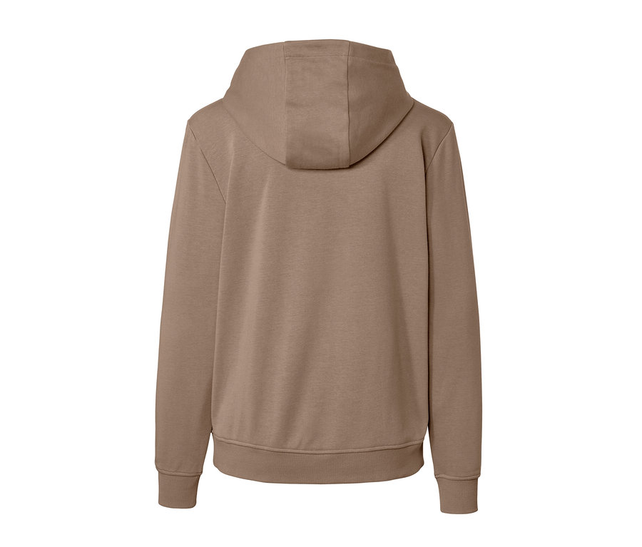 Bej rengi kapüşonlu sweatshirt arkadan görünümü.