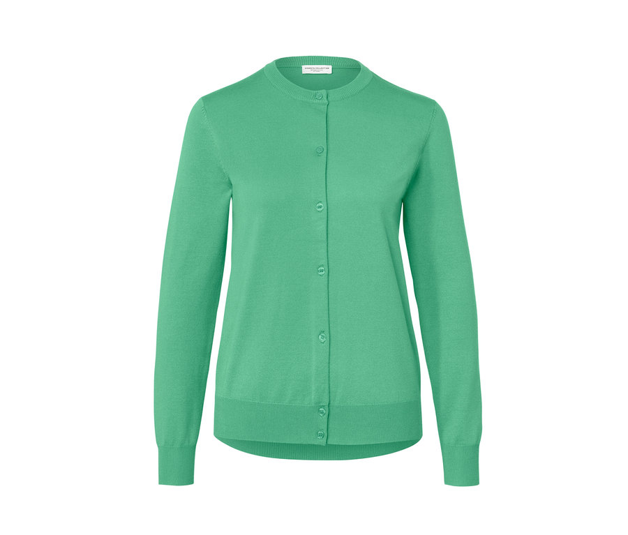 Düğmeli, yeşil ince örgü hırka.