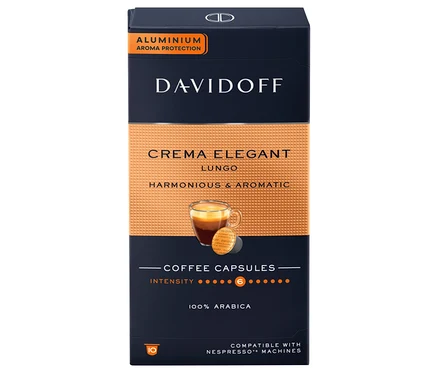 Alüminyum aroma korumalı Davidoff Crema Elegant Lungo kapsül kahve paketi.