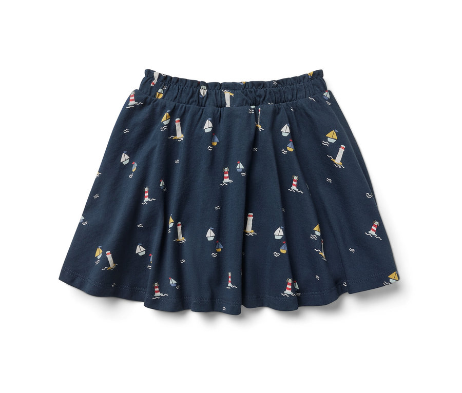 Deniz fenerleri ve yelkenli desenli lacivert çocuk jarse etek.
