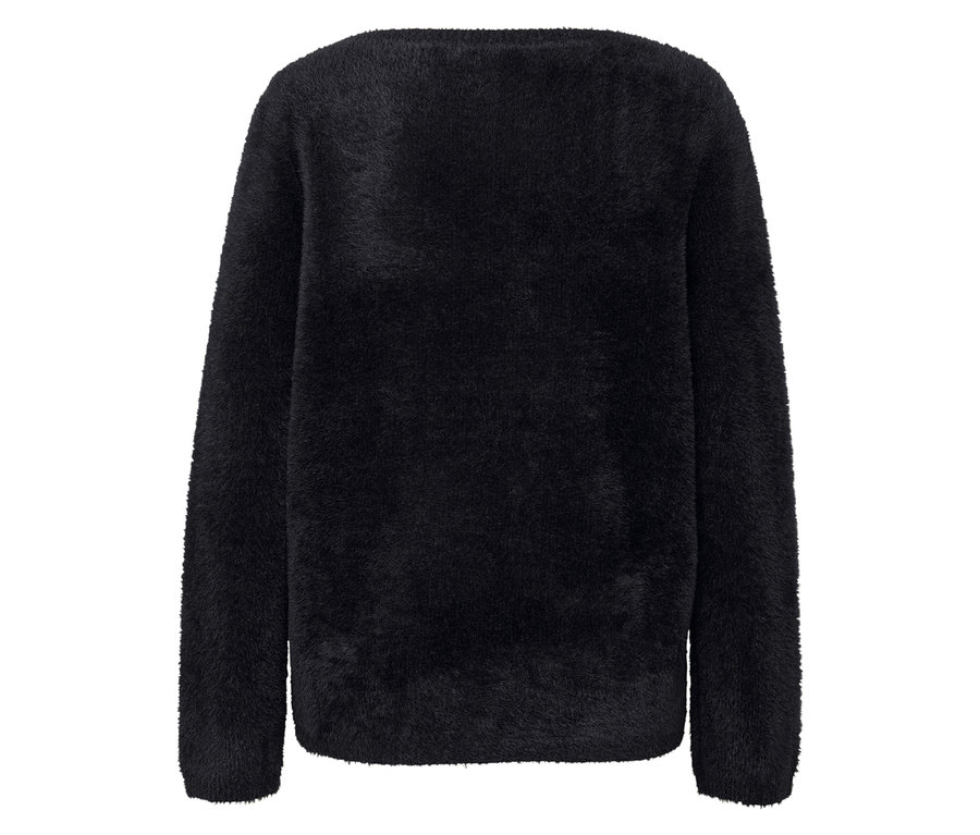 Siyah, uzun kollu bir kazağın arka detay görünümü.