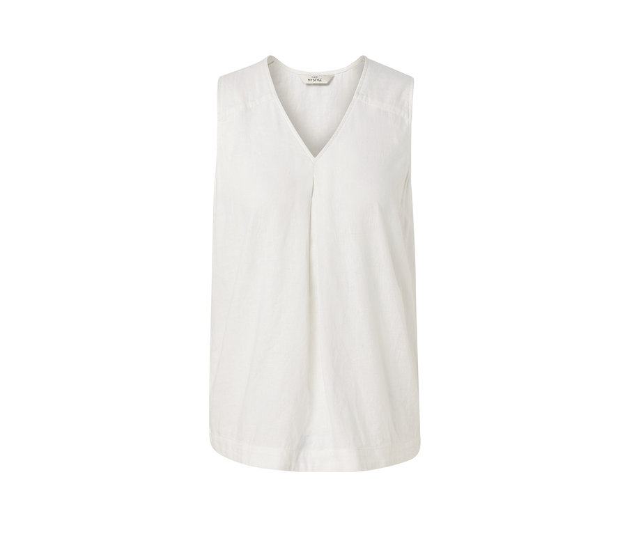 Beyaz, kolsuz keten bluz