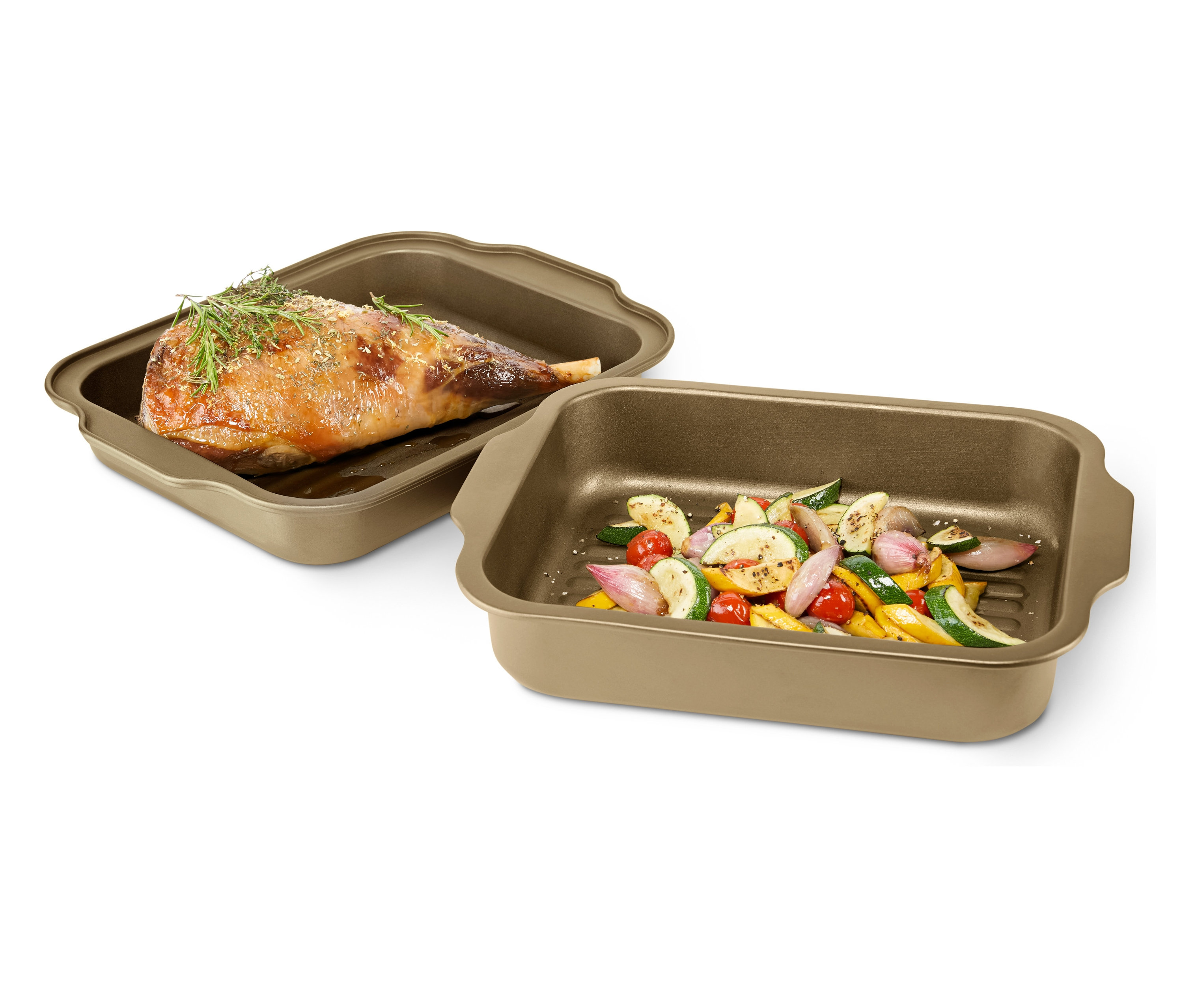 Otlu kızarmış et, kapaklı XL paslanmaz çelik kızartma tavasında.