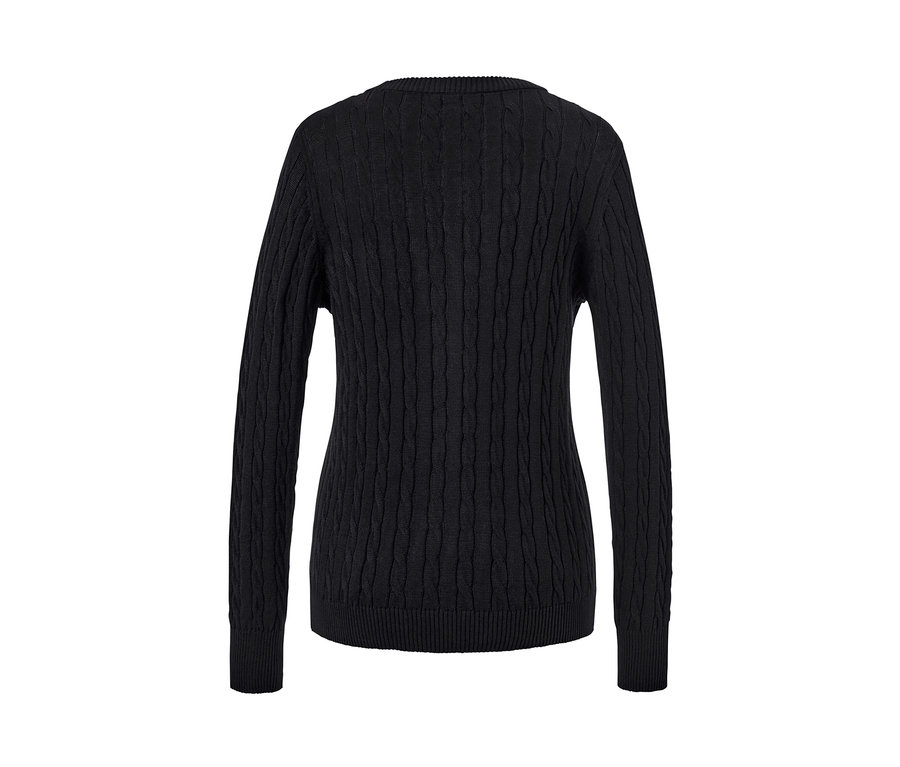 Saç örgüsü motifli, ince örgü, siyah hırkanın arka detay görüntüsü.