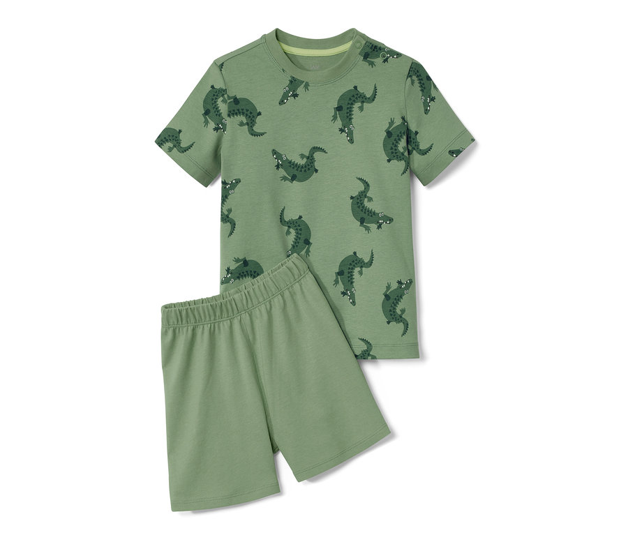 Timsah desenli yeşil çocuk şortlu pijama takımı.