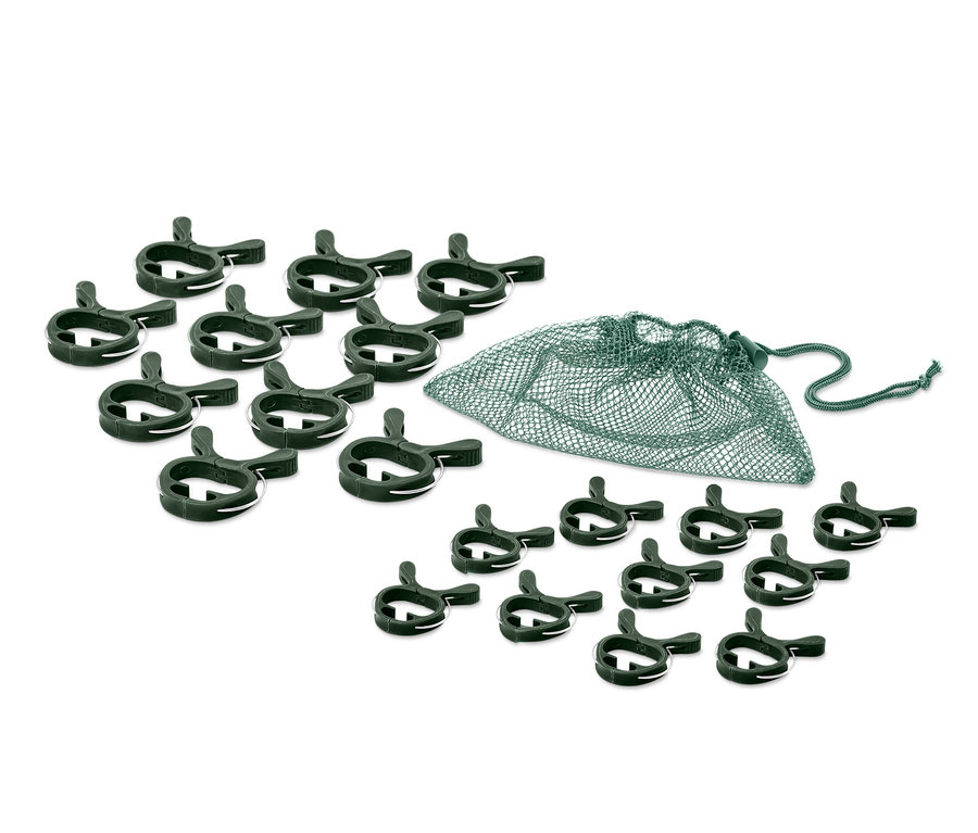 Serilmiş yeşil 20 Adet Bitki Mandalı ve ipli bir file çanta.