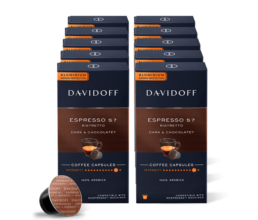 Birkaç paket DAVIDOFF CAFÉ Espresso 57 kapsülü.