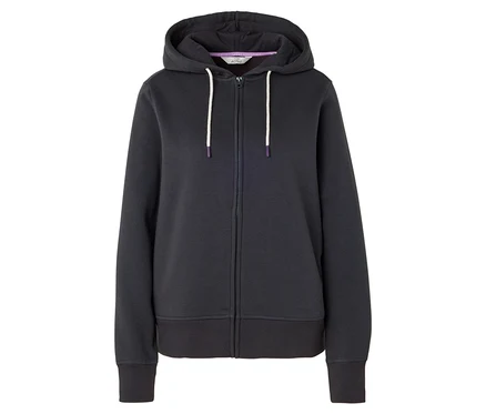 Lacivert, fermuarlı kapüşonlu sweatshirt ve beyaz ipli.