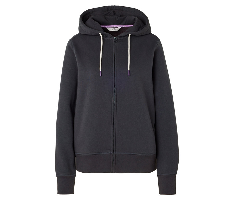 Lacivert, fermuarlı kapüşonlu sweatshirt ve beyaz ipli.