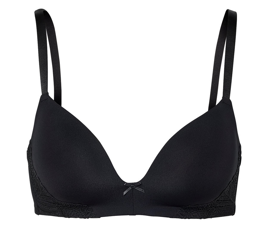Ortasında kurdele olan siyah dantelli sütyen.