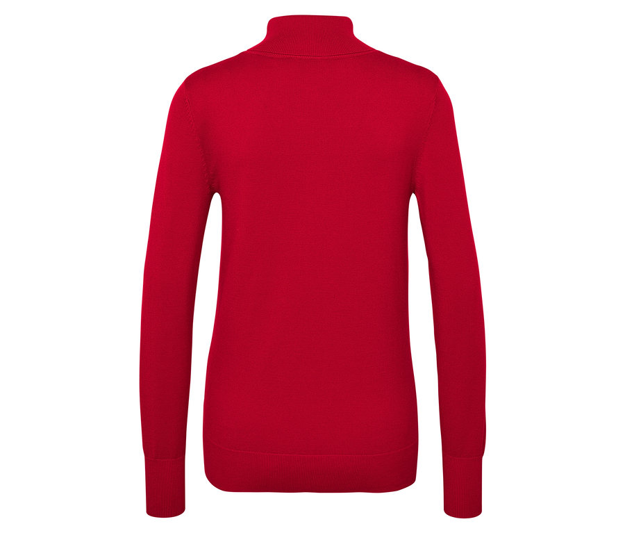 Uzun kollu, kırmızı balıkçı yaka kazak.