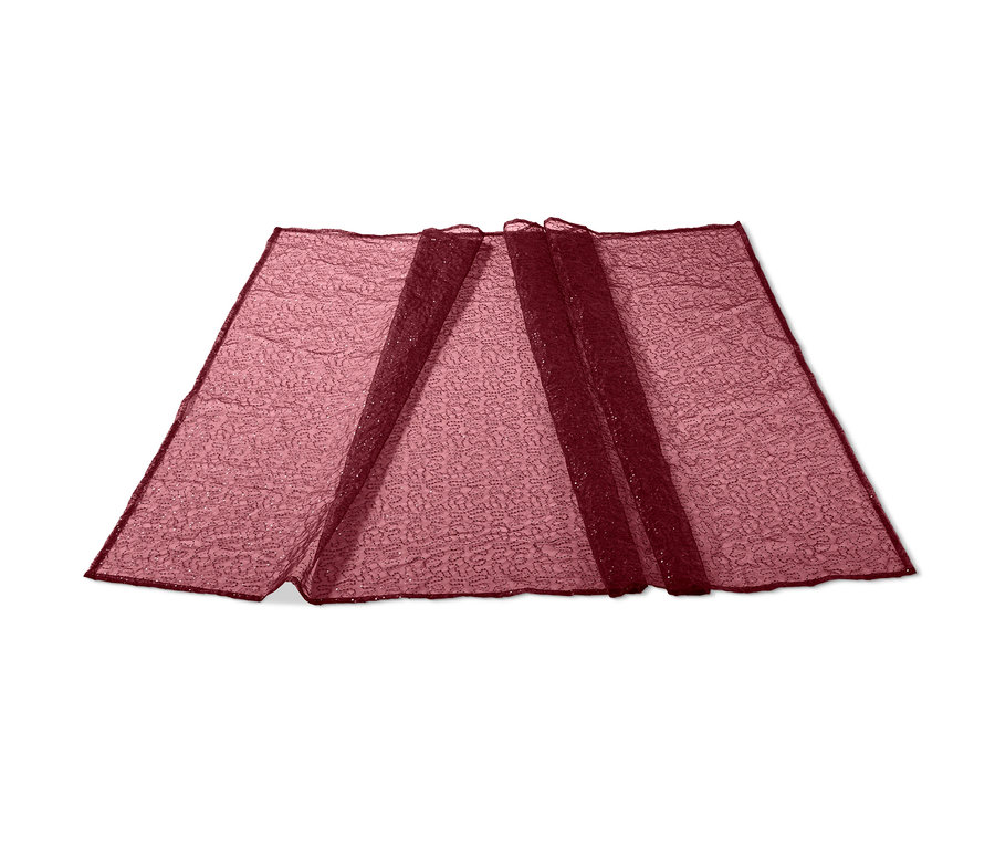 Bordo payet işlemeli organza kumaş.