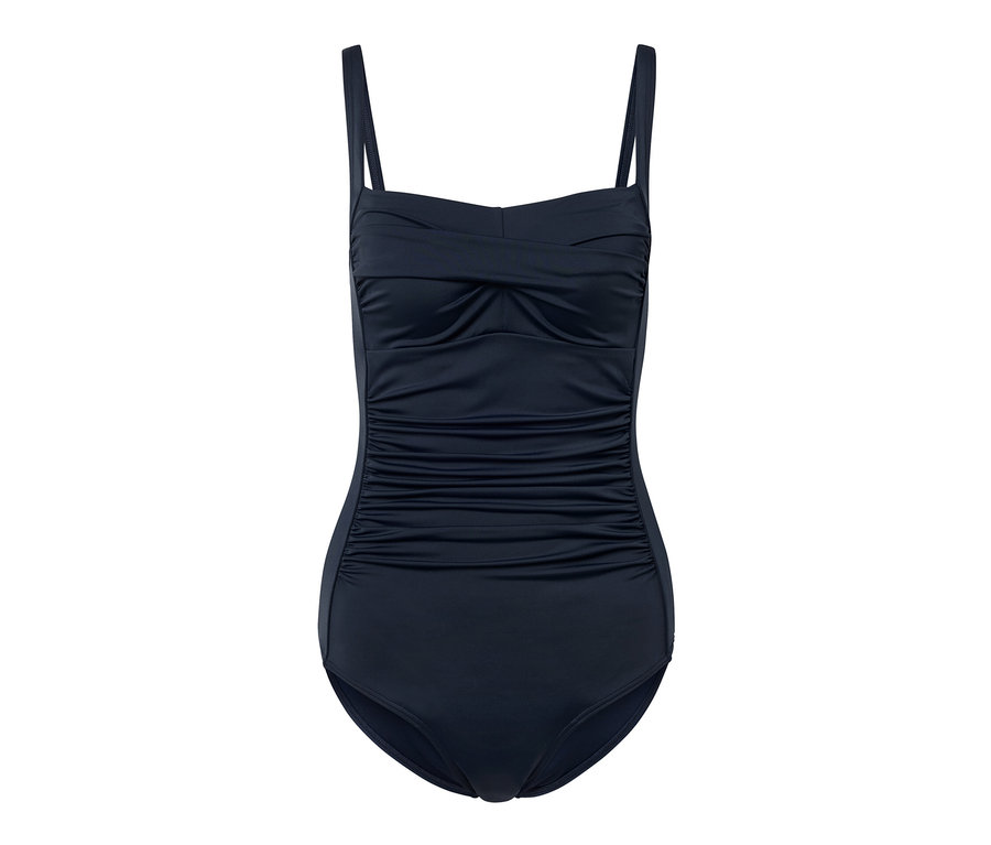 Beyaz arka planda mavi renkli, şekillendirici mayo.