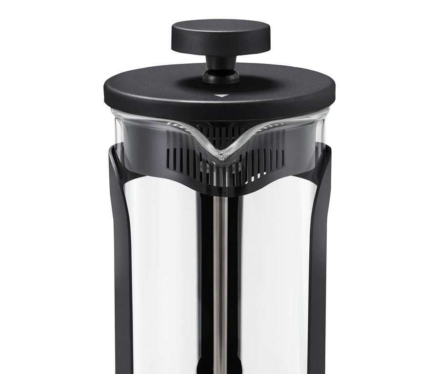French Press 300 ml, 2 Fincan, Siyah detay.