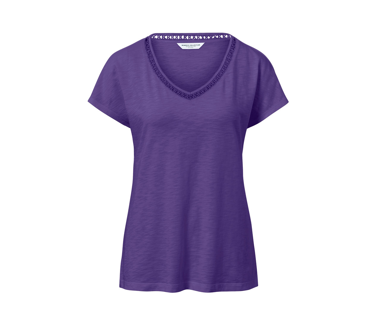 Kısa kollu, V yakalı, modal karışımlı, mor tişört