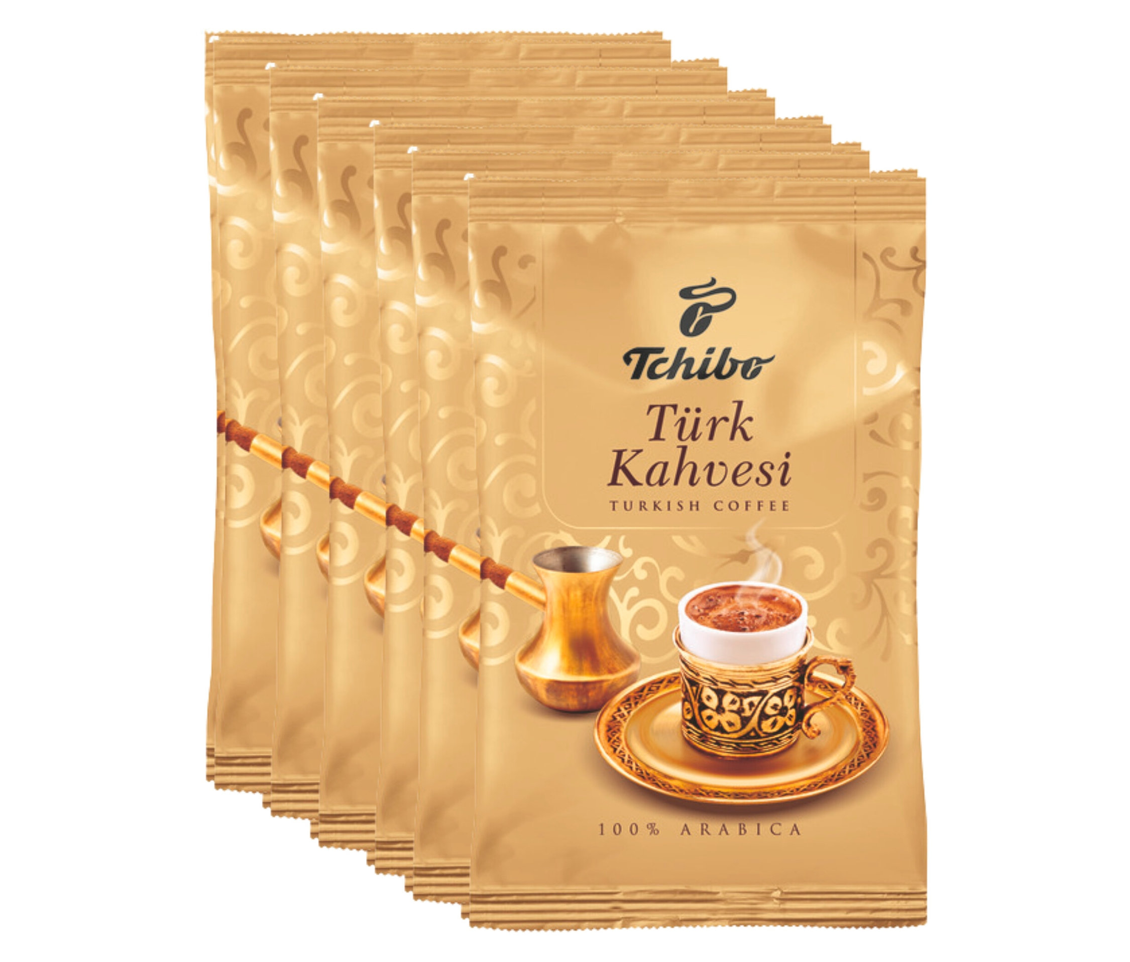 Altın renginde altı adet 100 Gr Türk Kahvesi, 6'lı Paket