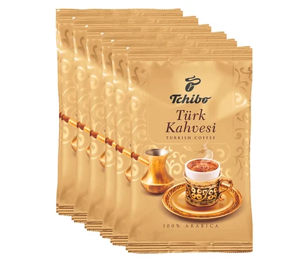 Altın renginde altı adet 100 Gr Türk Kahvesi, 6'lı Paket