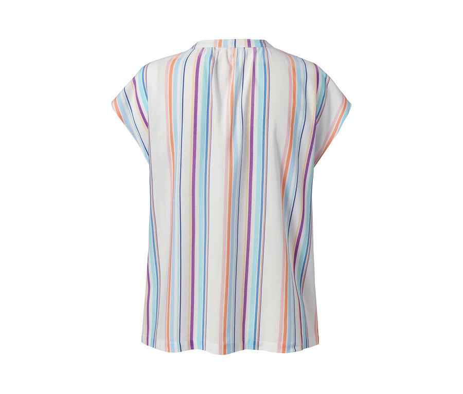 Çizgili dokuma kısa kollu bluz.