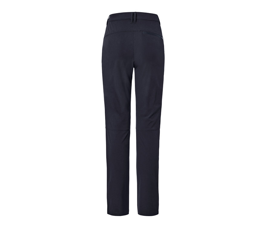 Arkadan görünümü koyu mavi softshell pantolon.